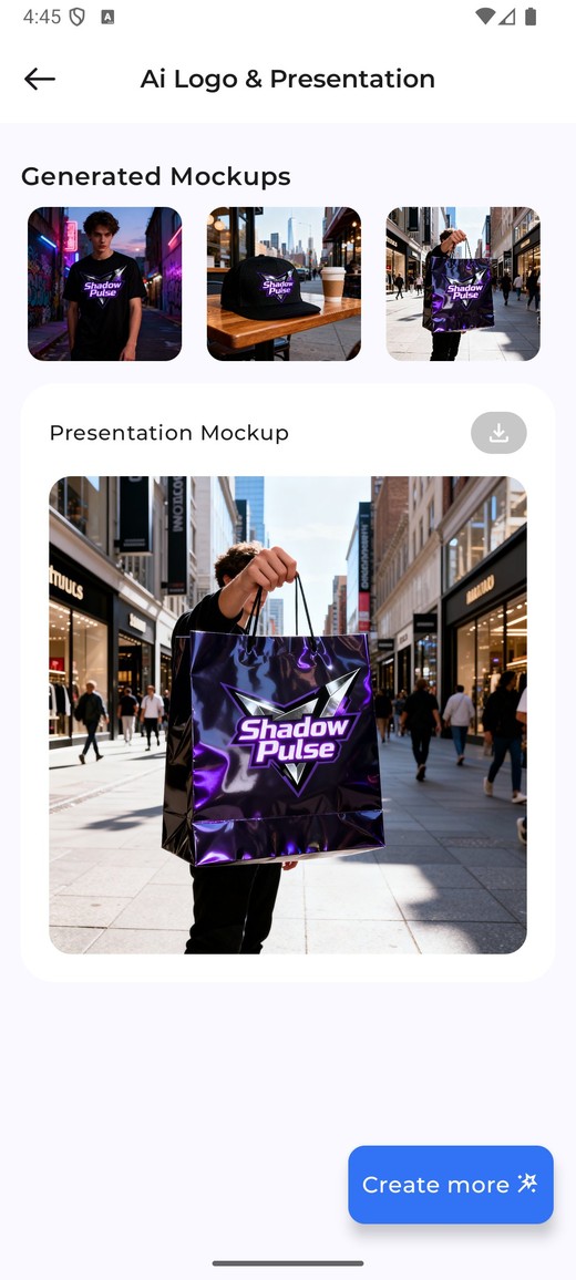 Logofai app presentation mockups: the logo shown on a tote bag, cap and tee in real scenes