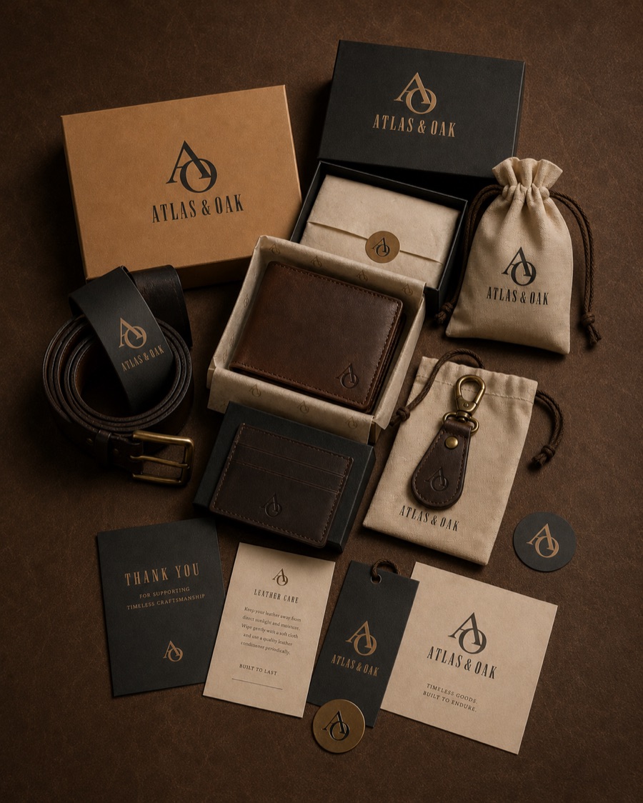 Atlas & Oak, Leather goods brand asset 4, generated with Logofai