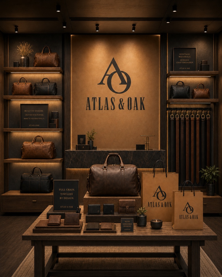 Atlas & Oak, Leather goods brand asset 5, generated with Logofai