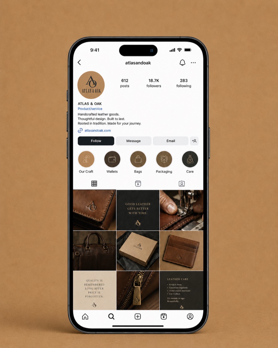 Atlas & Oak, Leather goods brand asset 8, generated with Logofai