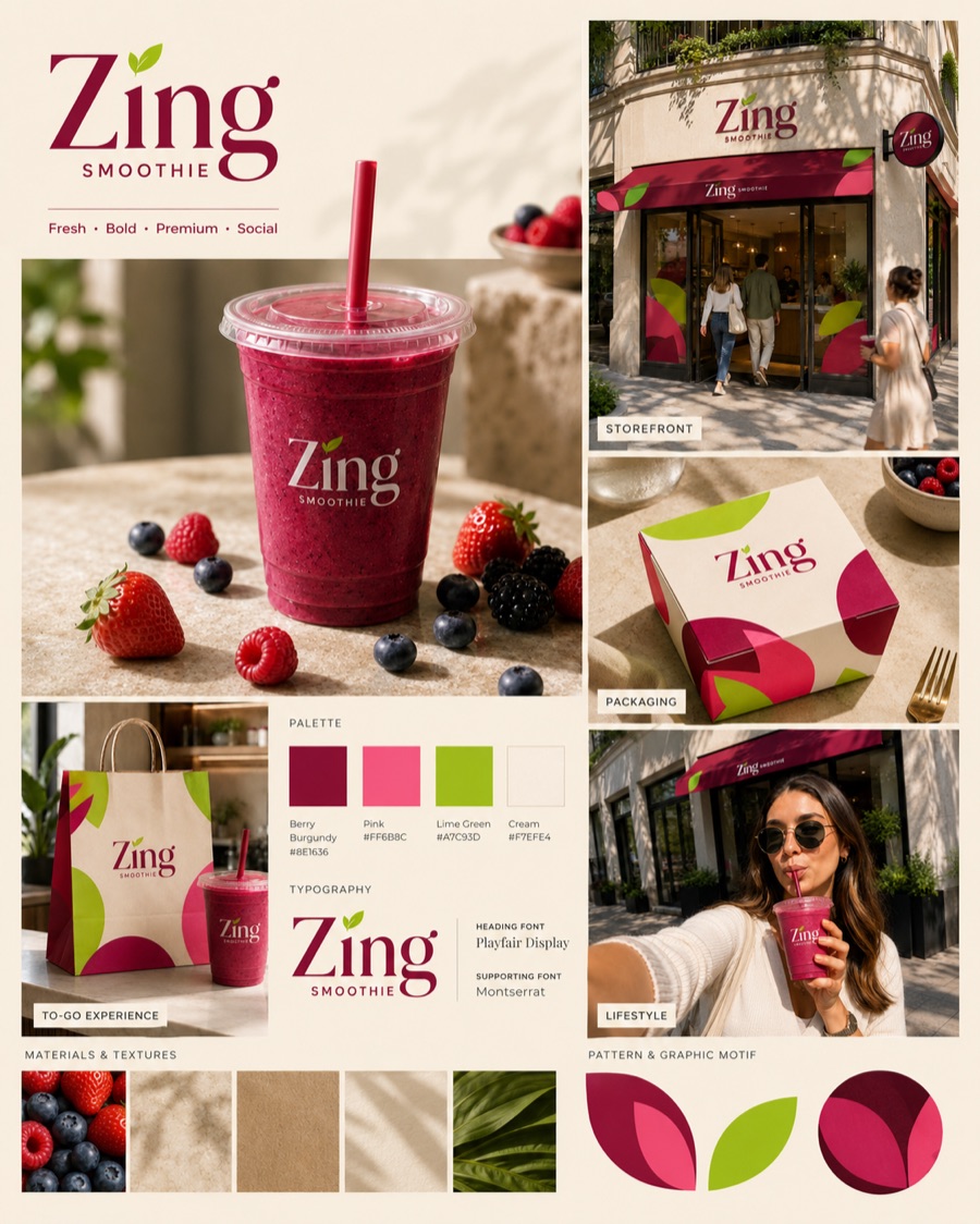 Zing, Smoothie bar brand asset 2, generated with Logofai