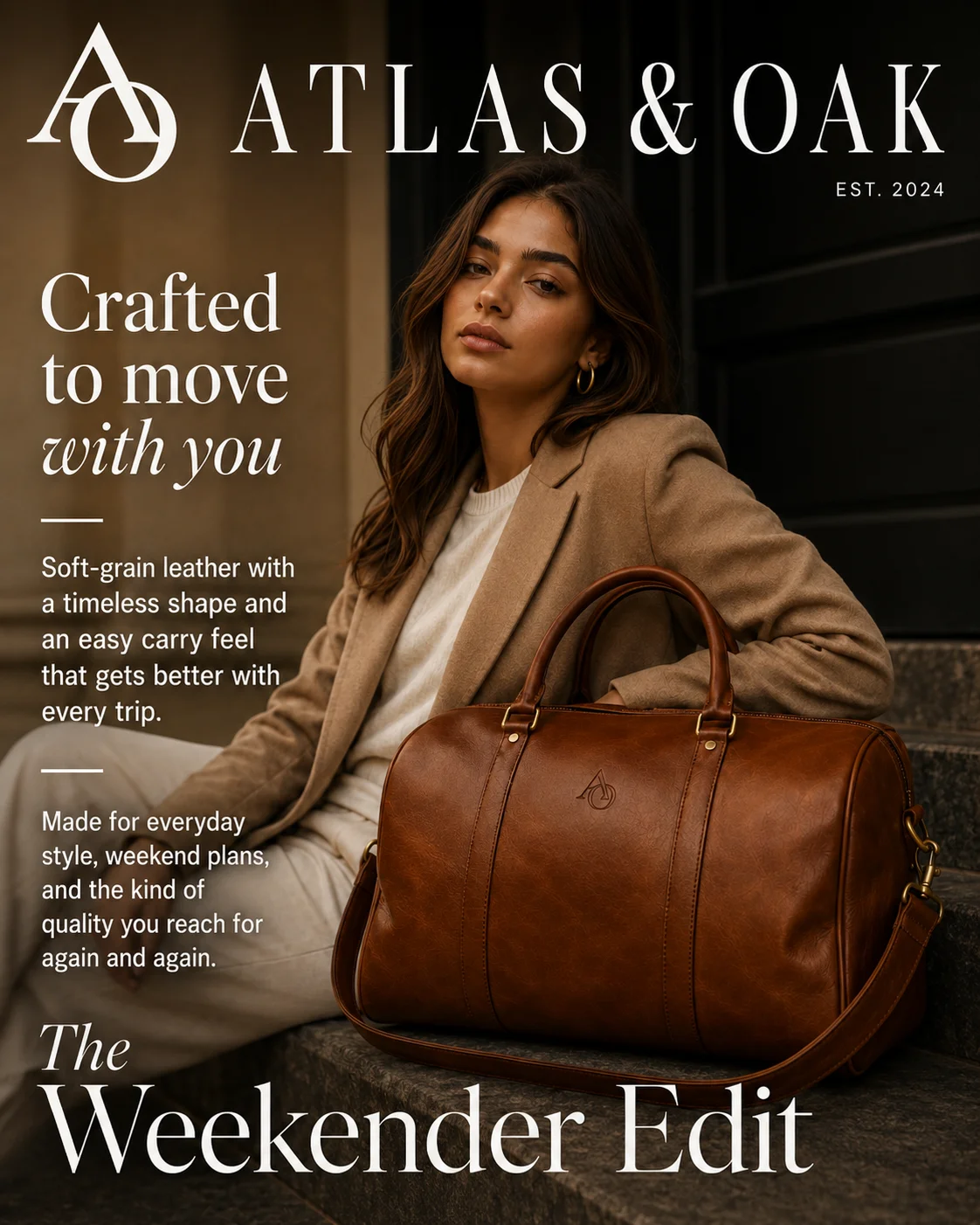Atlas & Oak weekender editorial lifestyle photo generated with Logofai