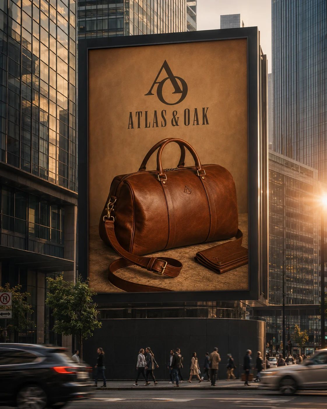 Atlas & Oak City billboard mockup generated by Logofai