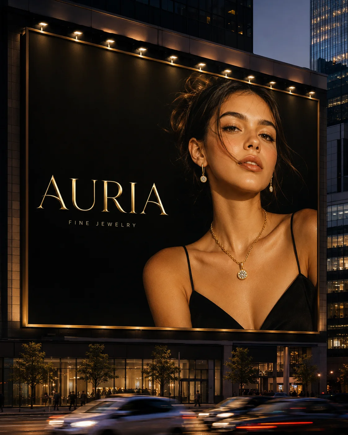 Auria night billboard lifestyle photo generated with Logofai