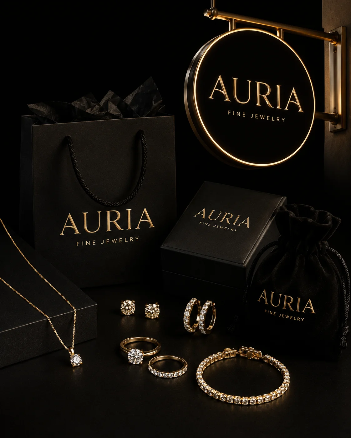 Auria Brand suite mockup generated by Logofai
