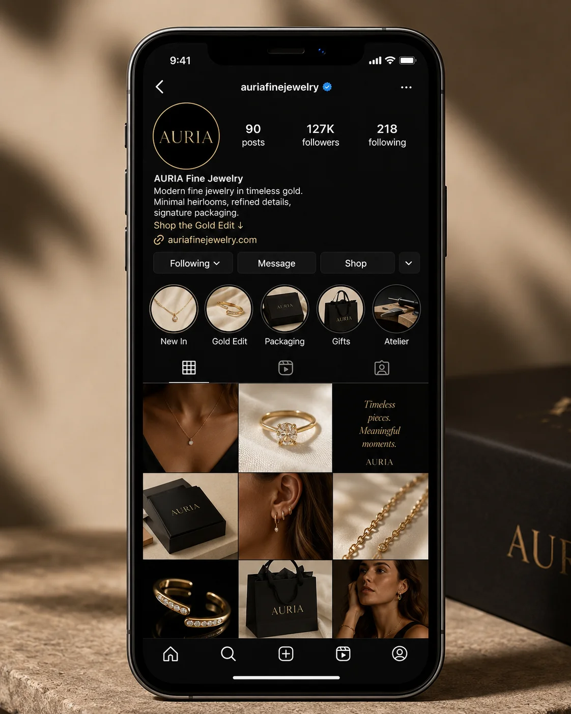 Auria Instagram profile mockup generated by Logofai