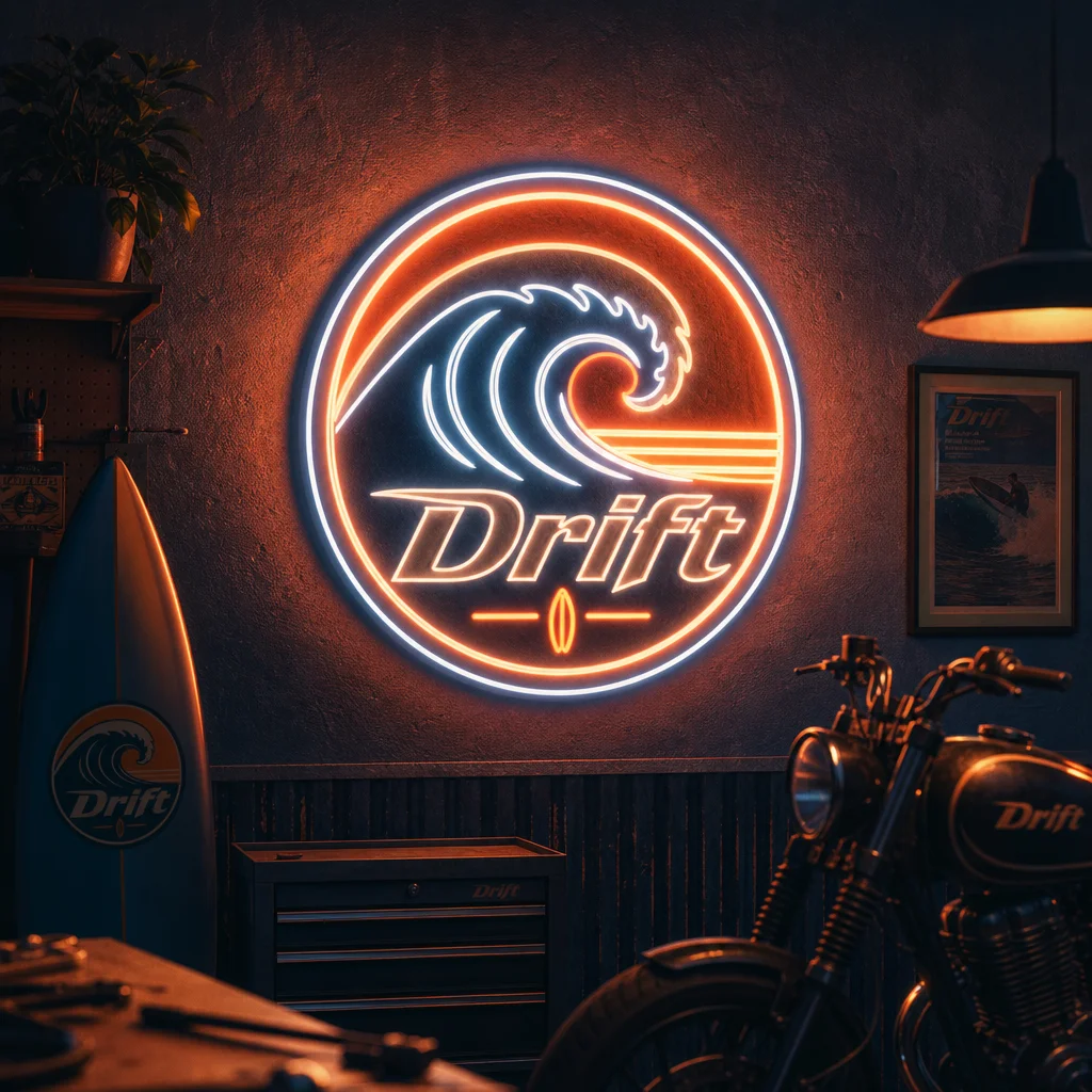 Drift Neon sign mockup generated by Logofai