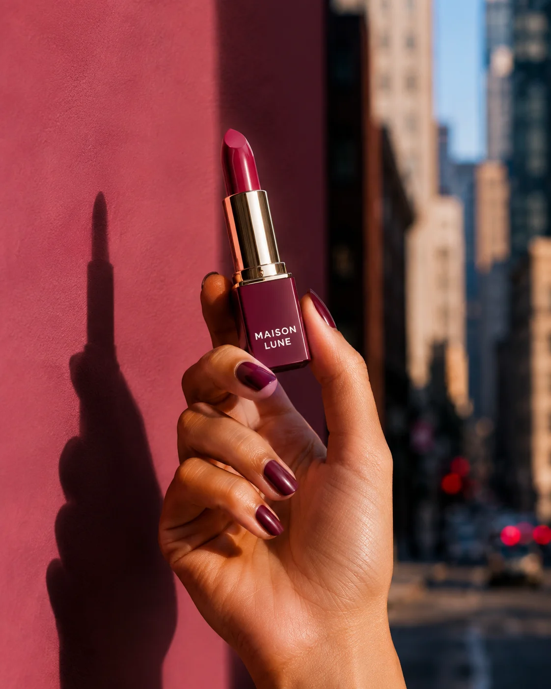 Maison Lune lipstick in the city lifestyle photo generated with Logofai