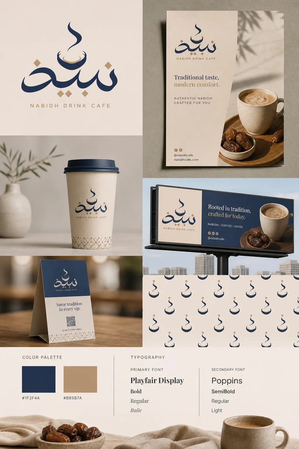 Nabidh brand kit board generated with Logofai
