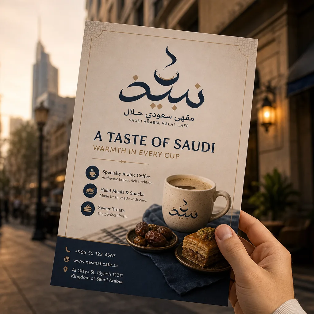 Nabidh flyer in hand mockup generated with Logofai