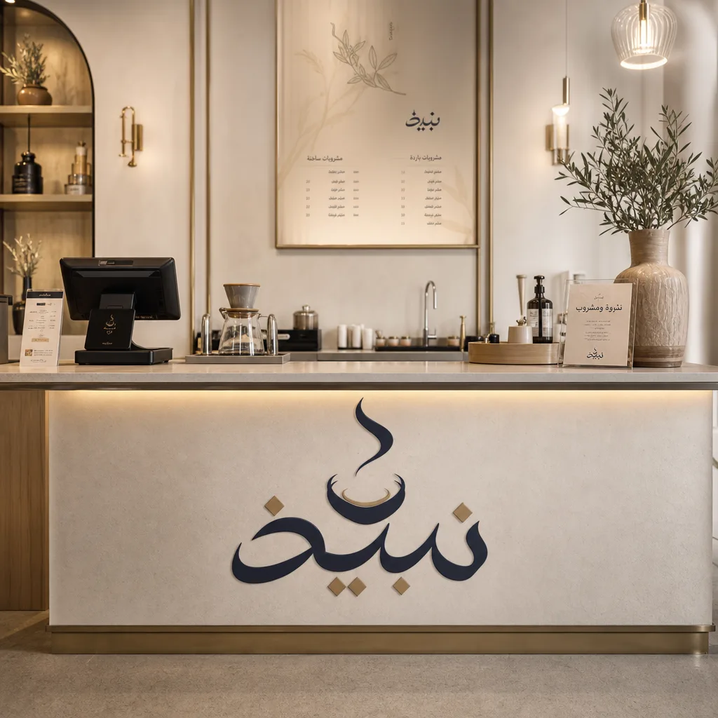 Nabidh shop counter mockup generated with Logofai