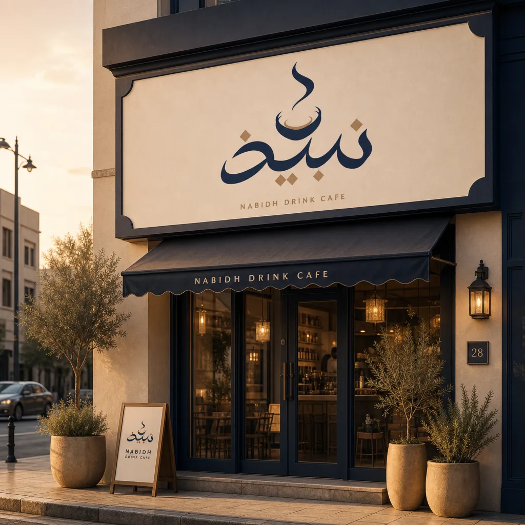 Nabidh storefront sign mockup generated with Logofai