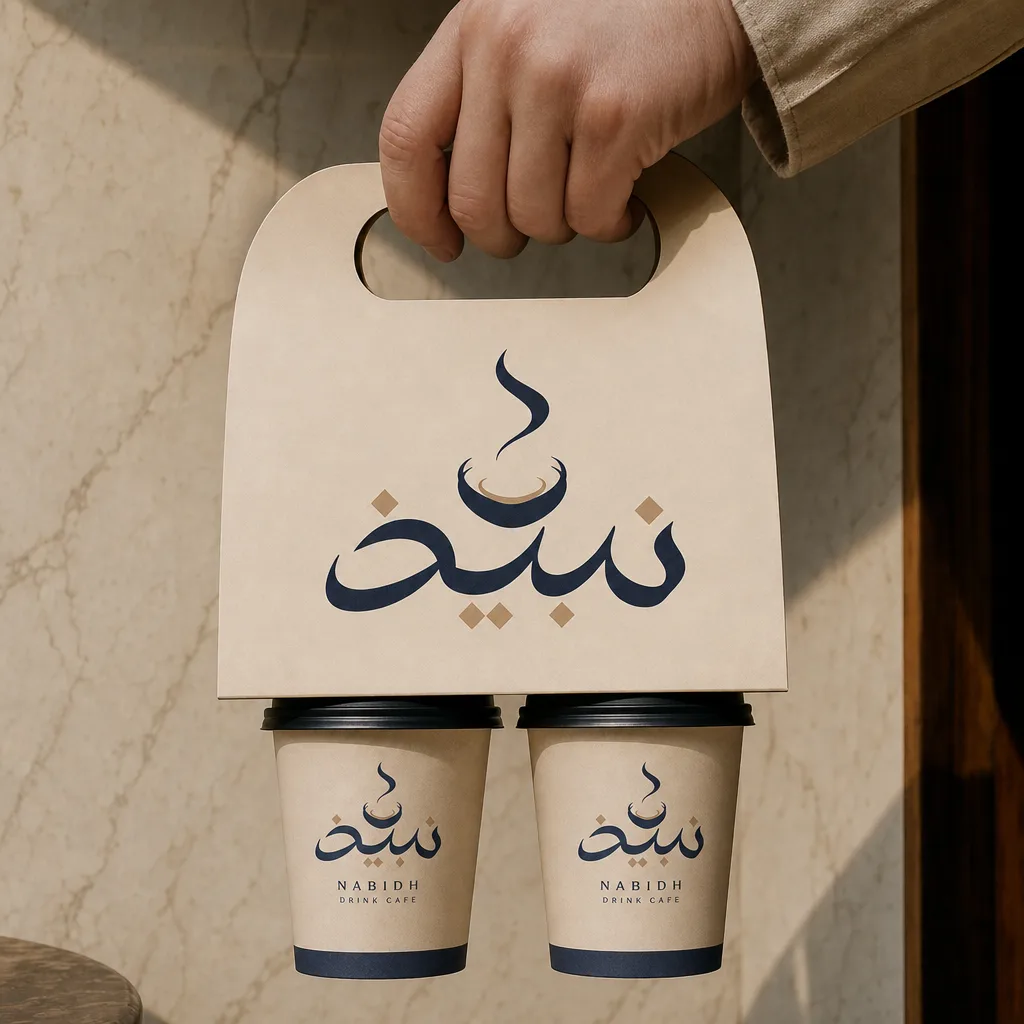 Nabidh cup carrier mockup generated with Logofai