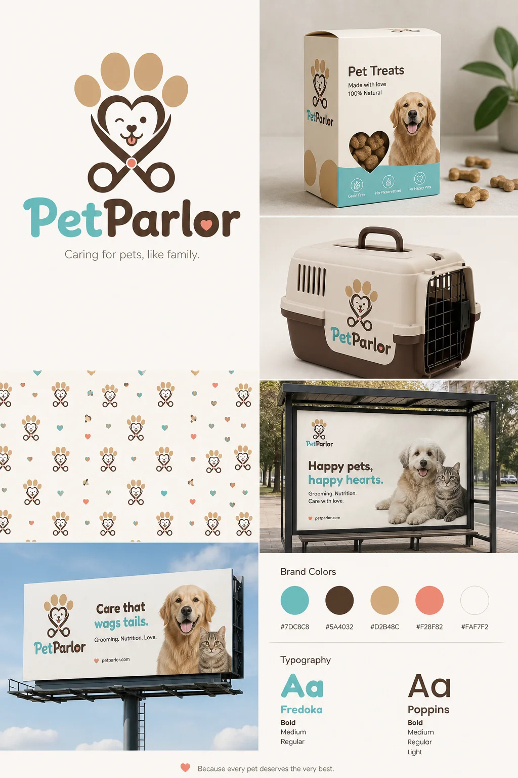 PetParlor brand kit board generated with Logofai