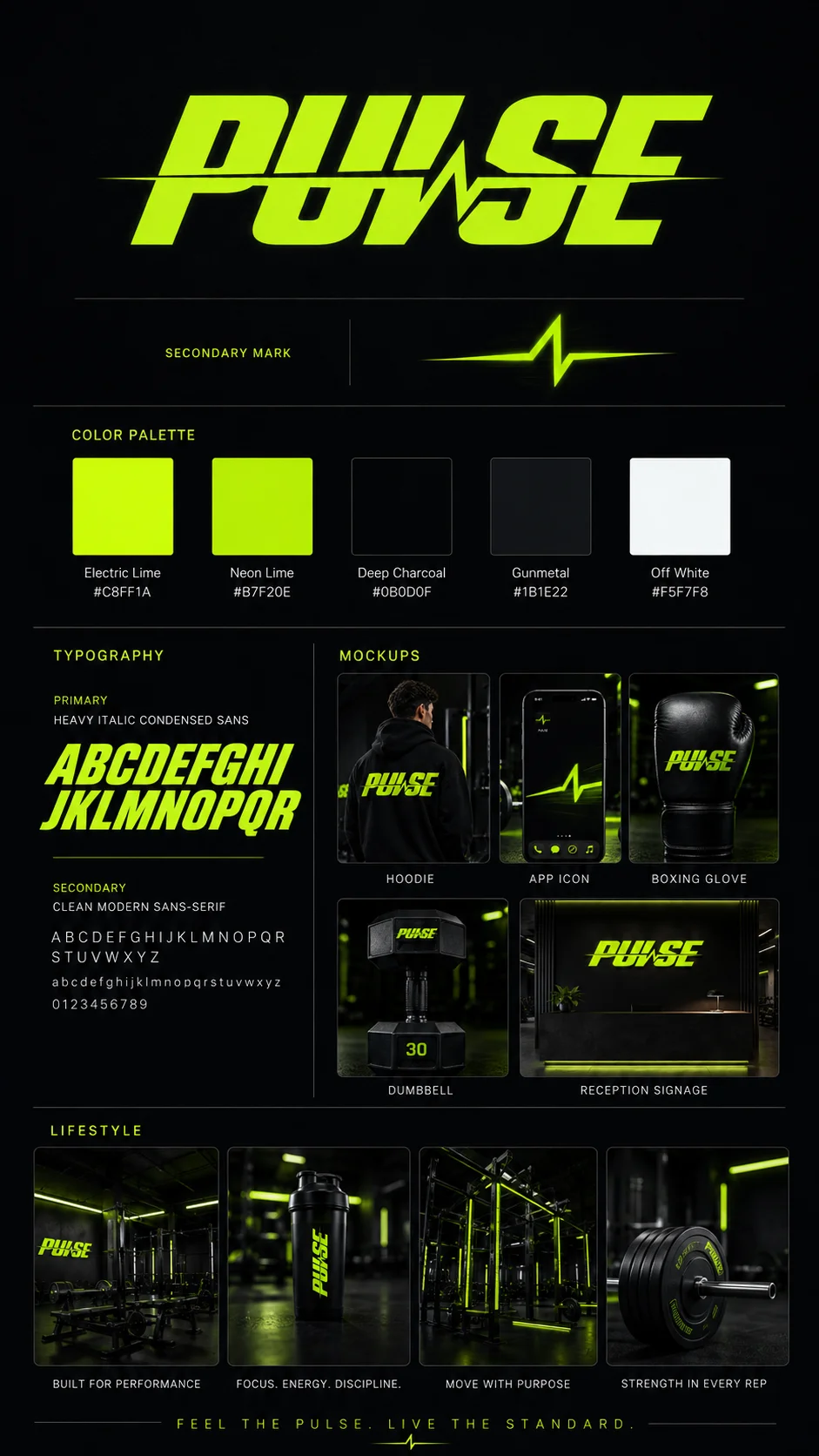 Pulse brand kit board generated by Logofai