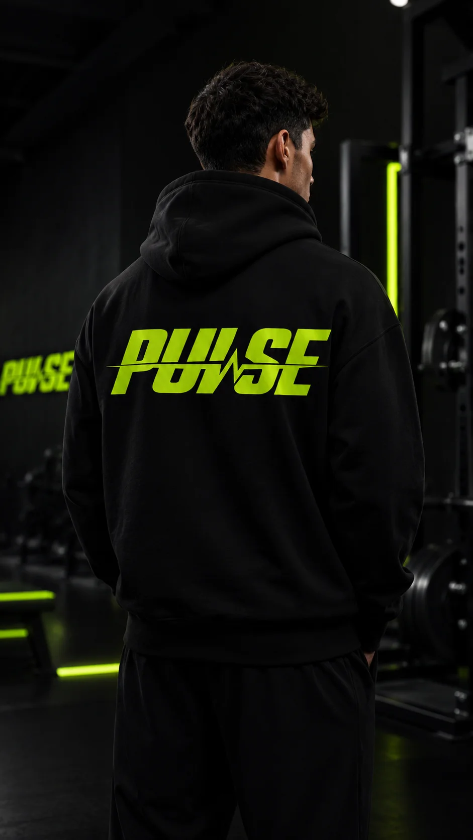 Pulse hoodie from the back lifestyle photo generated with Logofai