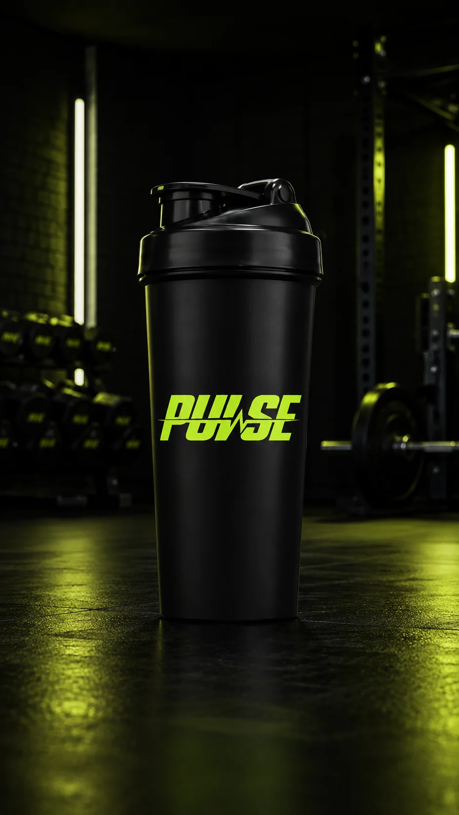 Pulse Steel shaker mockup generated by Logofai