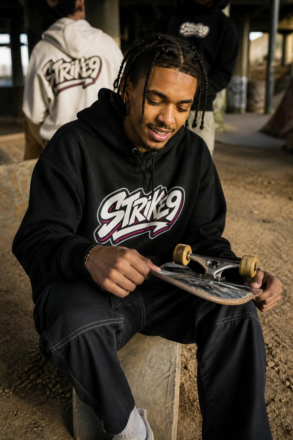Strike9 skate session lifestyle photo generated with Logofai