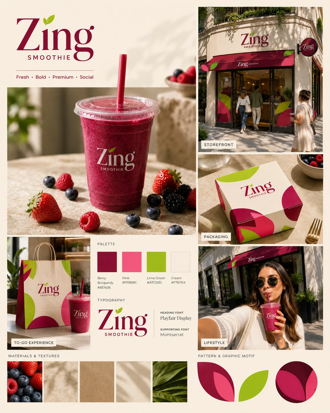 Zing brand kit board generated by Logofai