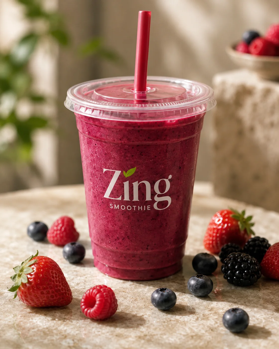 Zing Berry cup hero mockup generated by Logofai