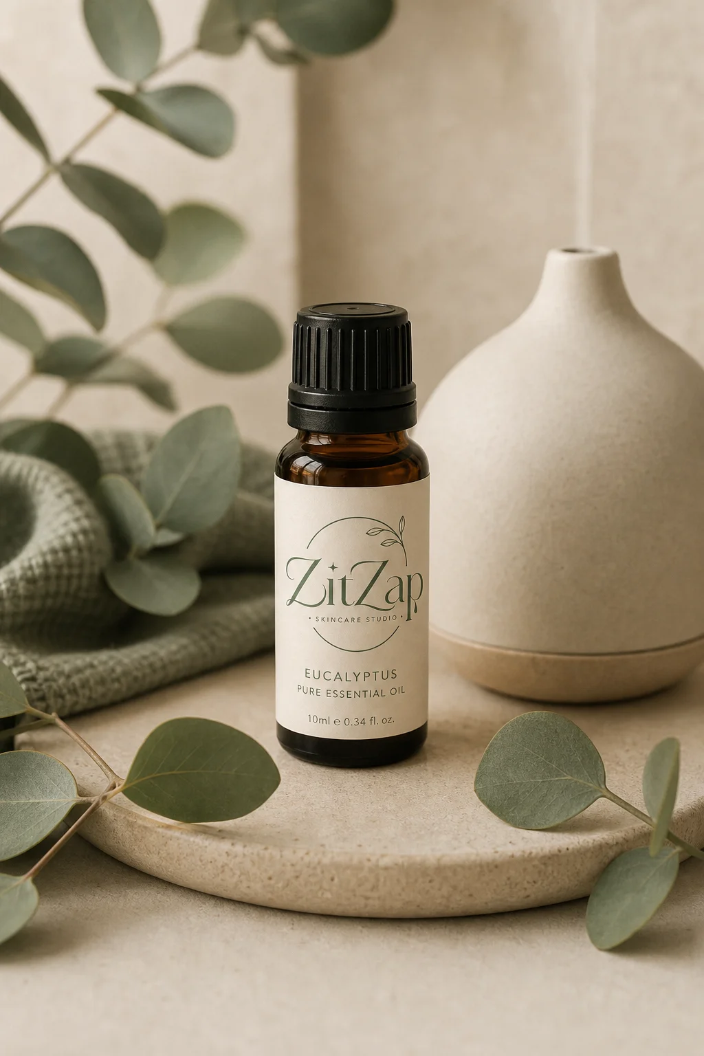 ZitZap essential oil bottle mockup generated with Logofai