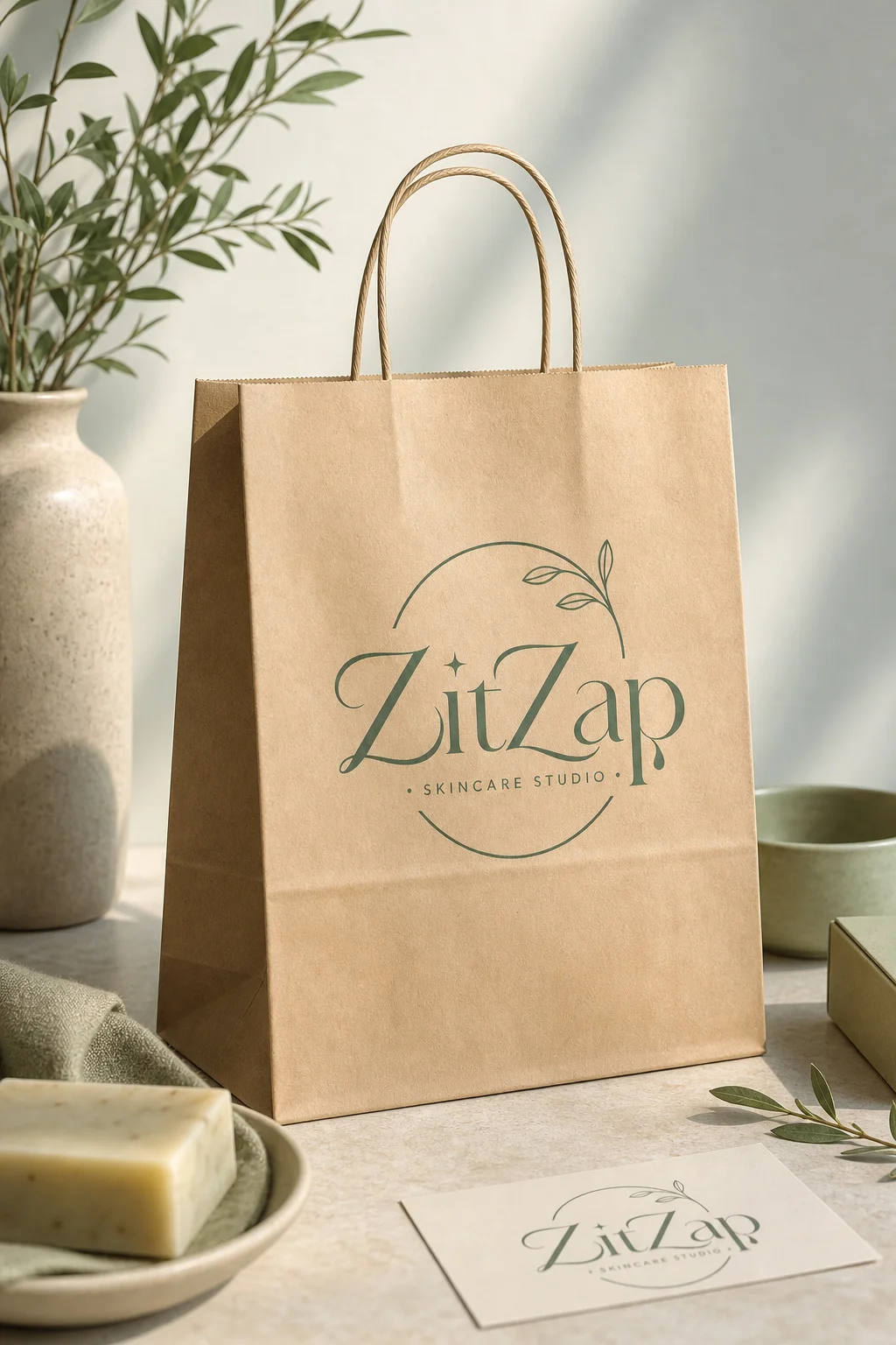 ZitZap kraft paper bag mockup generated with Logofai