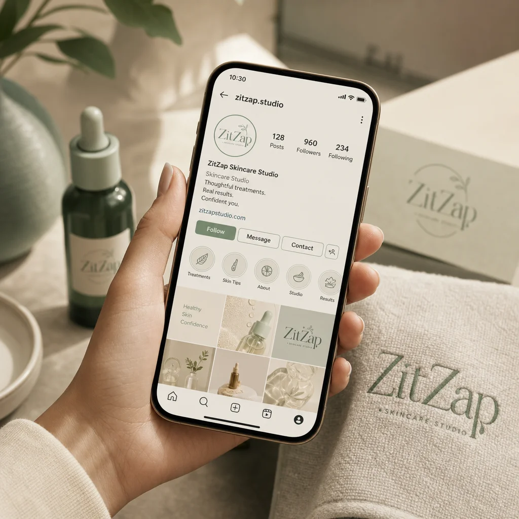 ZitZap instagram profile mockup generated with Logofai