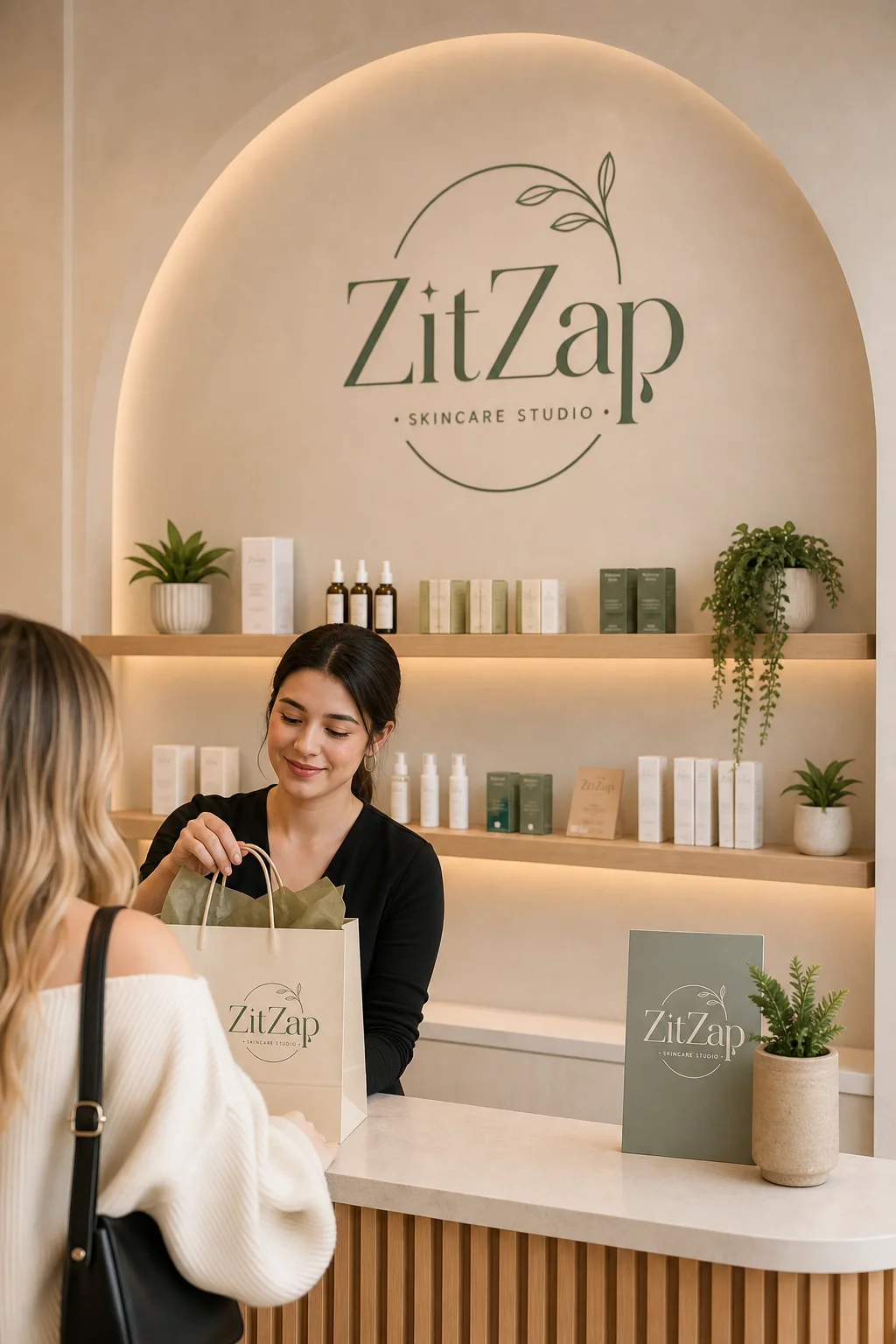 ZitZap studio counter mockup generated with Logofai